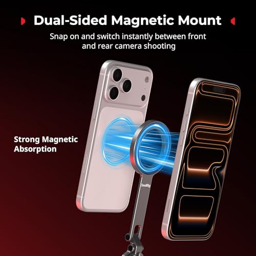 SMALLRIG Dual Magnetic Phone Tripod, Metal Cell Phone Mount Grip with 1/4" Threads, 270° Adjustable Phone Holder Mini Pocket Tripod for iPhone 17/16/15/14/13 Series -5649