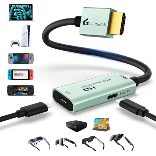 Guermok AR Glasses HDMI to USB-C Video Adapter, 4K@60Hz HDMI Source to USB-C Display Converter, for XREAL One/Air 2 Pro/RayNeo/Rokid, Switch 2/1, Xbox1, PS4/5, Portable Monitors (Green) - color: Green, size: 0.74FT
