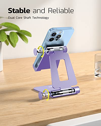 Nulaxy Dual Folding Cell Phone Stand, Fully Adjustable Foldable Desktop Phone Holder Cradle Dock Compatible with iPhone 17 16 15 14 13 12 11 Pro Max Xs Xr X 8, Nintendo Switch, All Phones - Purple - color: E-Purple