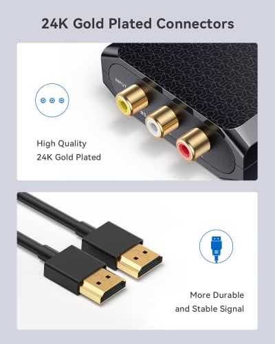 WENTER AV to HDMI Converter, 1080P RCA Composite to HDMI Adapter, Mini Analog CVBS Audio Video Adapter Supports PAL/NTSC for Smart TV VCR/VHS/Xbox/PS3/STB/N64/Wii/TV/PC/Blue-Ray DVD Players - color: Black AV Converter (With HDMI Cable)