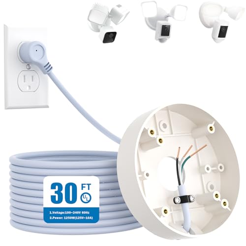 Plug-in Mount for Floodlight Cams with 30ft/9m Weatherproof Power Cable for Floodlight Cam Wired Plus/Pro,WYZE Floodlight Camera v2/Pro,Blink Wired Floodlight Camera,Electrical Box and Cord Kit