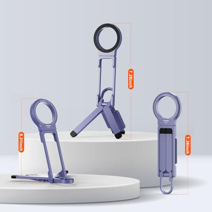 COMAN DP58 Magnetic Phone Tripod, Aluminum MagSafe Tripod Stand with Carabiner, Mini Portable Travel Pocket Stand for iPhone & Non-Magnetic Phones with Included Ring - color: Purple