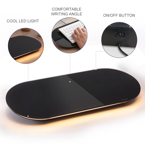 TSJ OFFICE Glass Desktop Whiteboard - 17 X 7 Inches Small Dry Erase Board with Warm Light, Black Glass White Board Surface Notepad with 1 Drawer, Desk Organizers for Office, Home, School Supplies - color: Warm Light (Black Glass)