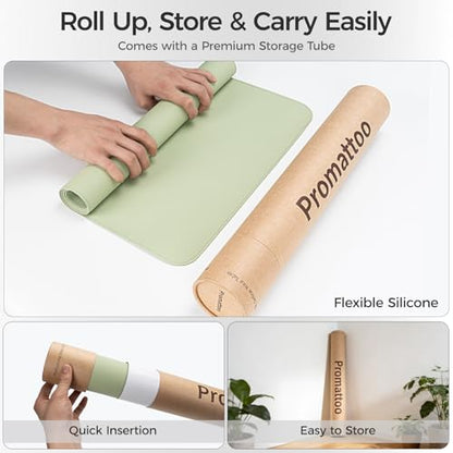 Silicone Desk Mat for Minimal, Creative, Vanity Desk – Reduces Glare, Comfortable Viewing – Writable, Non-Slip, Waterproof, Roll-Up – Food-Grade Platinum-Cured Silicone, Gift Tube（Sage Green） - color: Sage Green