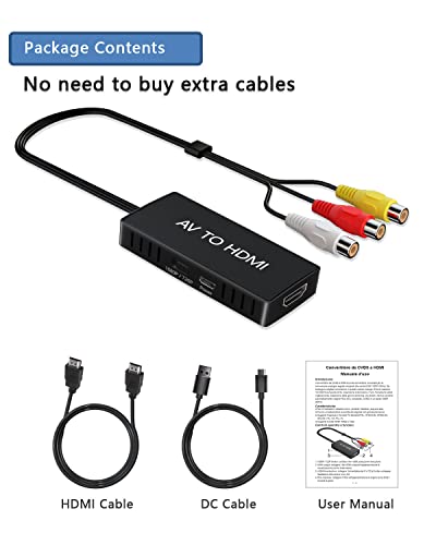 VIXLW AV to HDMI Converter, RCA to HDMI Adapter, 720P/1080P RCA Composite CVBS Adapter Support PAL/NTSC for PC, Laptop, TV, WII, Xbox, PS2, PS3, STB, VHS, VCR, Blue-Ray DVD Players - color: black