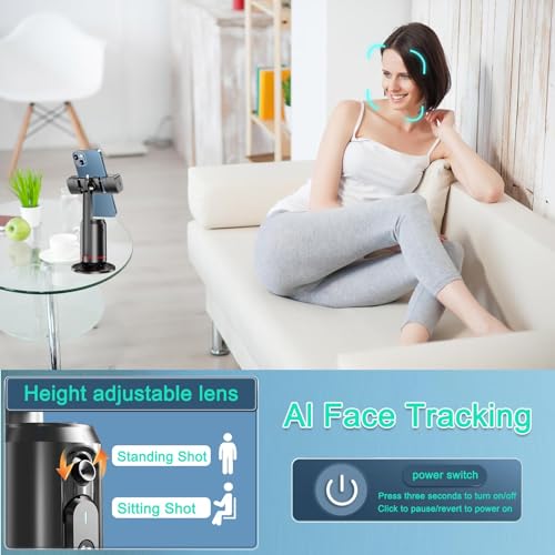 Crienten Auto Face Tracking Tripod, 360° AI Face Tracking Phone Holder with Remote, No App，Smart Phone Stand for iPhone & Android, Rechargeable Tripod for Video Recording, Live Streaming, TikTok, Vlog