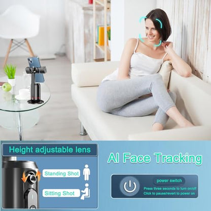 Crienten Auto Face Tracking Tripod, 360° AI Face Tracking Phone Holder with Remote, No App，Smart Phone Stand for iPhone & Android, Rechargeable Tripod for Video Recording, Live Streaming, TikTok, Vlog