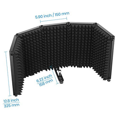 Moukey Microphone Insulation Sound Insulation Sound Shield Isolation, 5 Sides Microphone Sound-Absorbing Foam Reflector for Recording Studio, Podcasts, Vocals and Broadcasting