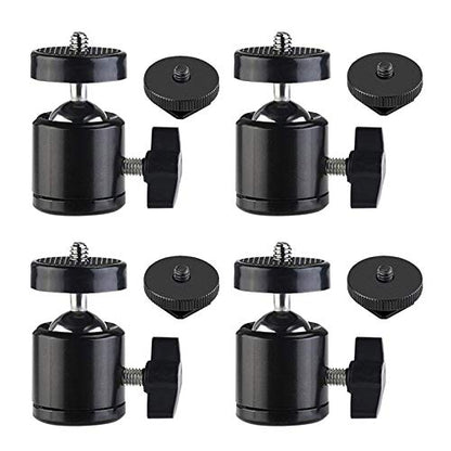 SLOW DOLPHIN Hot Shoe Mount Adapter 360 Degree Swivel Mini Ball Head 1/4 Tripod Screw for Cameras, Camcorders, Smart Phone, LED Video Light, Microphone (4 Packs)