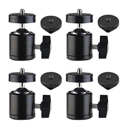 SLOW DOLPHIN Hot Shoe Mount Adapter 360 Degree Swivel Mini Ball Head 1/4 Tripod Screw for Cameras, Camcorders, Smart Phone, LED Video Light, Microphone (4 Packs)