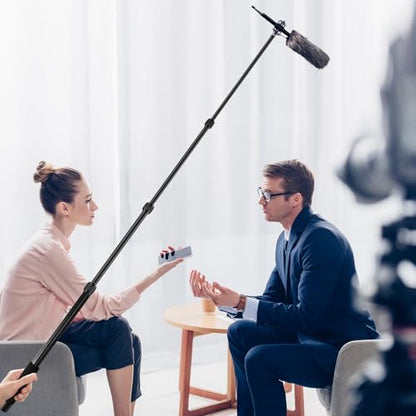 Portable Handheld Boom Pole, 4 Section Stretchable Handheld Aluminum Alloy Microphone Boom Arm with 1/4" 3/8" Interface/4Pcs Sticker Strap for Interview/TV Applications/Video Production (45-154cm)