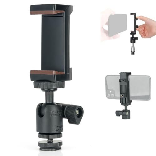 Koolehaoda Phone Tripod Mount Adapter 360 Swivel Ball Head with Hot Shoe | Universal Smartphone Clip Holder 360 Rotation 1/4 Screw for Tripod Ring Light Selfie Stick Compatible with iPhone