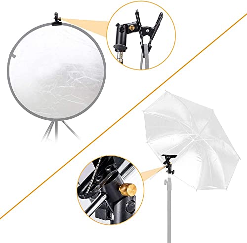 UTEBIT 2 Pack Photography Reflector Holder for Light Stand, Black | Heavy Duty Metal Clamp Holder, Light Reflector with Stand, Photo Umbrella Clamps for Studio, Light Stand - size: 2 PACK-Reflector Photography