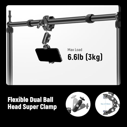 NEEWER Overhead Camera Mount Rig with Dual Ball Head Super Clamp/Phone Holder/C Clamp for Desktop Top Down Shots, Metal Multi Device Mount Platform for Photography Live Streaming Video Making, NK003