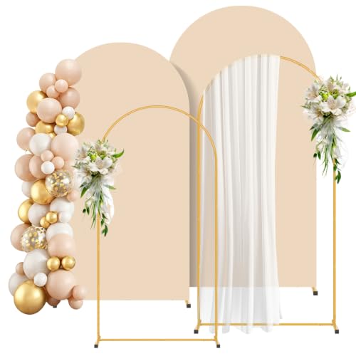 2 Pack Arch Backdrop Stand and Cover Set (7.2FT/6FT), Balloon Arch Stand, Metal Background Arch Stand, Backdrop Arch Frame, Wedding Arch for Backdrop (Apricot Cover) - color: Arch with Apricot Cover-(7.2FT/6FT)