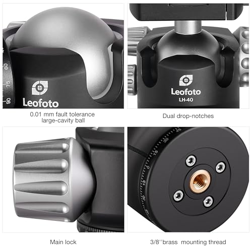 LEOFOTO Low Profile Camera Tripod Ball Head, 91mm Aluminium Ball Head with 1/4" Quick Release Plate, 360° & 90° Tilt Panoramic Ball Head, 3/8" Mounting Screw for Slider/Tripod/Monopod, Max Load 44lb - color: Lever Release, 91mm, with QR Plate, Max Load 44