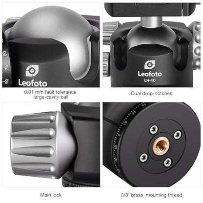 LEOFOTO Low Profile Camera Tripod Ball Head, 91mm Aluminium Ball Head with 1/4" Quick Release Plate, 360° & 90° Tilt Panoramic Ball Head, 3/8" Mounting Screw for Slider/Tripod/Monopod, Max Load 44lb - color: Lever Release, 91mm, with QR Plate, Max Load 44