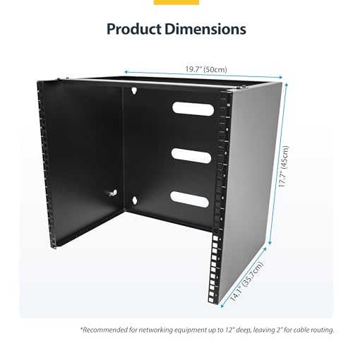 StarTech 10U 19in Wall-Mount Network Rack, 14in, 77lb (RACK-10U-14-BRACKET) | Low-profile shallow rack, M6 screws and cage nuts, Fits gear up to 12in deep, Rear cable slot, Steel - size: 10U