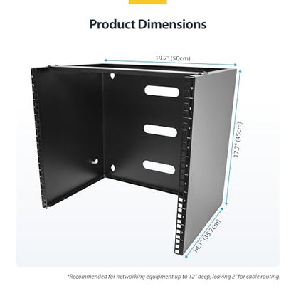 StarTech 10U 19in Wall-Mount Network Rack, 14in, 77lb (RACK-10U-14-BRACKET) | Low-profile shallow rack, M6 screws and cage nuts, Fits gear up to 12in deep, Rear cable slot, Steel - size: 10U