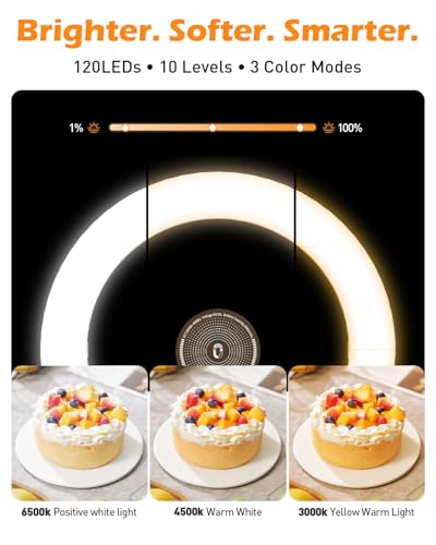 CloudValley Magnetic Overhead Phone Mount with 10" Ring Light, 5000mAh Desktop Tripod with Battery Display, Foldable LED Selfie Light with iPhone Stand for Video Recording Cooking, Live Streaming