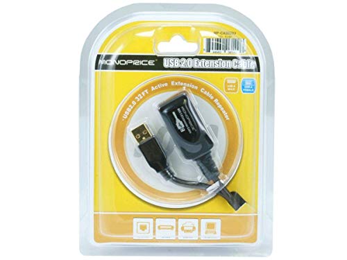 Monoprice USB 2.0 Extension Cable - USB Type-A Male to USB Type-A Female, Active, Repeater, 26/22AWG, 65 Feet, Black - size: 65 Feet