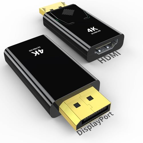 4K DisplayPort to HDMI Adapter 2-Pack,24K Gold Plated Uni-Directional Display Port DP to HDMI Passive Adapter Compatible for HP, HDTV, AMD, NVIDIA,Dell, GPU,Projector, PC,Desktop - color: Black 2-Pack