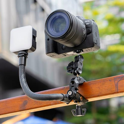 JJC Super Clamp Camera Mount, Dual Ballhead Aluminum Pole Mount w. 1/4“-20 & 3/8"-16 Thread Hole, Action Camera Mount and Phone Clip, for DJI Osmo Action GoPro, Crab Clamp for Desk Tripod Tube Rod - color: Black -Universal