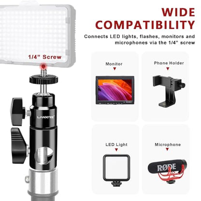 Rapid Adapter Convert with 1/4" Screw Mini Ball Head, 16mm Light Stand Mount Adapter for Studio Monitor Stand, Camera Mount, Photo Studio Photography Light Stand