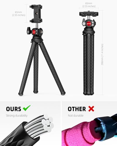 Phone Tripod, Upgraded Mini Flexible Tripod for iPhone with Wireless Remote, Portable Camera Tripod for Video Recording Vlogging Selfie, Compatible with iPhone Android Cameras