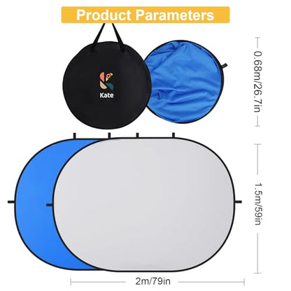Kate Collapsible Pop-Up Backdrop for Self-Tape Auditions, Professional Headshots, Video Conferencing & Live Streaming - Portable Photography Background (5'x6.5' / 1.5x2m, Blue/Gray) - color: Blue/Gray