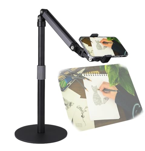 Heavy Duty Overhead Phone Stand for Desk Video Recording for iPhone Holder, with Extension Arm, 360° Swivel, for Filming, Meeting, Cooking, Painting and Crafting - size: 27in Height (Desk Phone Stand)