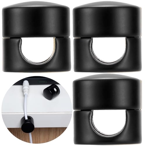 SmallCat 3 Sets Charger Holders for Cords, Matte Black Color Adjustable Cable Anchor Holders, Adhesive Metal Cord Clips, Cable Management Wire Organizers for Desk, Office, Nightstand - color: Matte Black, size: 3 Sets