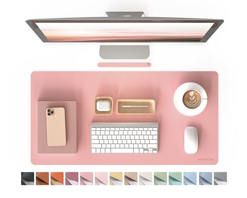 RENMTURE PU Mouse Pad, Faux Leather Large Desk Pad, Home Work Office Accessories, Non-Slip Desk Mat, Waterproof Gaming Pad Desk Blotter (32"x16", Pink) - color: Pink, size: 32"x16"