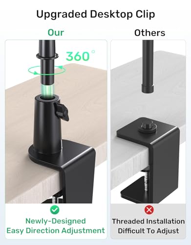 19" Flexible Gooseneck Mic Stand with Desk Clamp【Heavy Duty】 & with 2 Mic Holders, 1/4" & 3/8" Adapters，for Gaming, Live Streaming, Podcast, Conference, and Podium - size: Upgraded Heavy-Duty Clamp