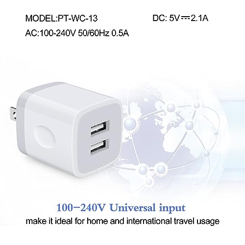USB Wall Charger, Charger Block, 2Pack 2.1A/5V Dual Port USB Wall Plug Power Brick Charging Cube Box Adapter for iPhone 17 Pro Max 17 Air 17 16e 16 Pro Max 15 14 Pro Max Samsung Galaxy LG Moto Android - color: white