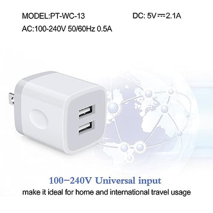 USB Wall Charger, Charger Block, 2Pack 2.1A/5V Dual Port USB Wall Plug Power Brick Charging Cube Box Adapter for iPhone 17 Pro Max 17 Air 17 16e 16 Pro Max 15 14 Pro Max Samsung Galaxy LG Moto Android - color: white