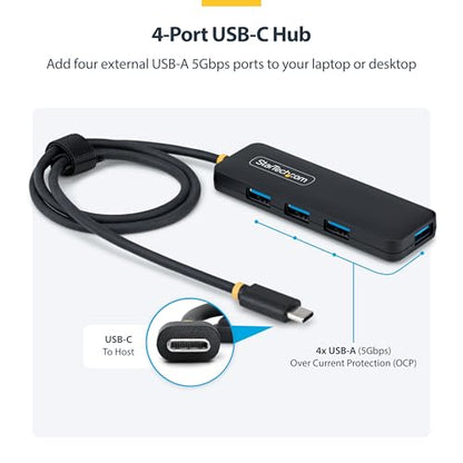 StarTech 4-Port USB-C Hub 5Gbps with 4X USB-A, 2ft Cable (H5C4A-USB-HUB-2) - size: 2 ft, style: USB-C