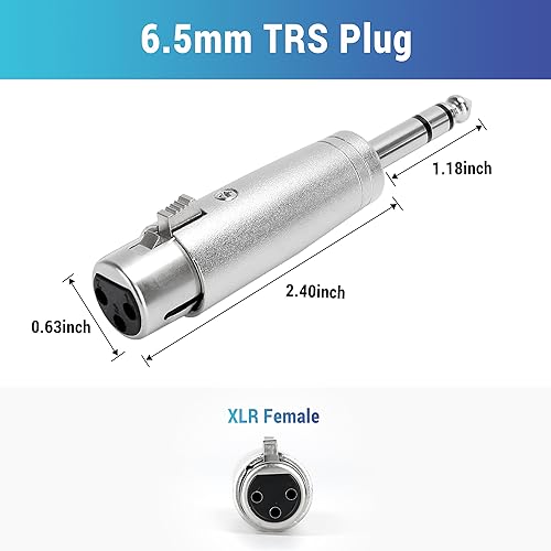 1/4" TRS to XLR Adapter 2 Pack - 6.35mm 1/4" Male to XLR Female Connector - color: TRS 6.35mm Male to XLR Female, size: 2 Pack