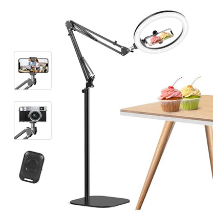 12" Overhead Phone Mount with Ring Light, 360° Circle Light - CRI >95 & Adjustable 72" Height, Phone Ring Light for Photography,Live Streaming, Cooking and Content Creation - size: 12 inches