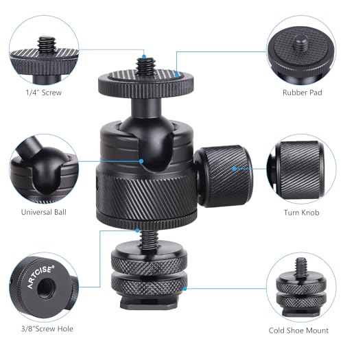 ARTCISE Mini CNC Machining Tripod Ball Head - Portable Aluminum Alloy 360 Rotating Head for Phone & Light Camera, Max Load 6.6lbs/3kg