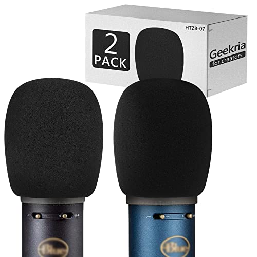 Geekria for Creators Foam Windscreen Compatible with Blue Bluebird SL, Blackout Spark SL Microphone Antipop Foam Cover, Mic Wind Cover, Sponge Filter (Black / 2 Pack)