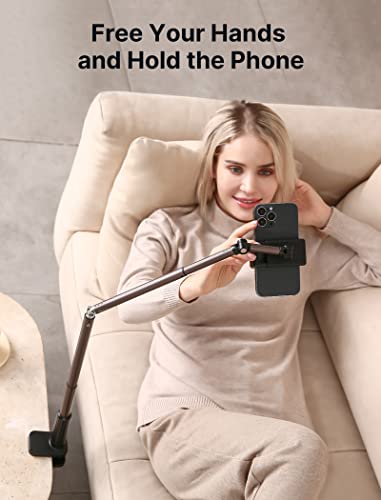 JSAUX Phone Holder for Desk and Bed Compatible with iPhone 17 16 15 14 13 12 Overhead Phone Mount Gooseneck Phone Stand Flexible 360 Lazy Long Arm Clamp Clip for Table Bedside [1-Pack, Black] - color: Black