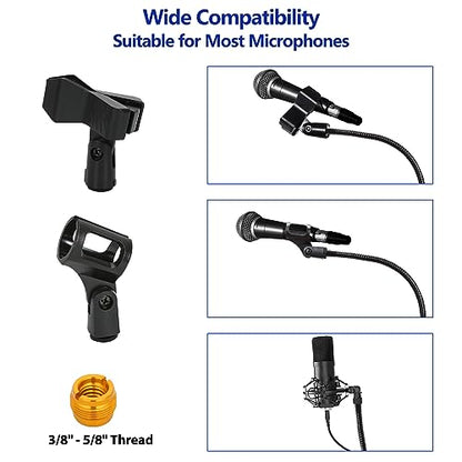 Mic Stand, Boom Microphone Stands Tripod Gooseneck Microphone Stand Height Adjustable from 24" to 67" with 2 Mic Clips for Singing Stage Performance Party Mic Mount