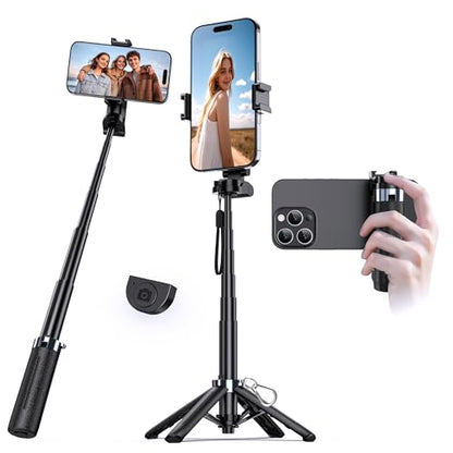 UBeesize Mini Selfie Stick Tripod with Rechargeable Remote – Pocket-Size Travel Phone Stand w/Hook, 360° Rotating Holder, Lightweight Tripod for iPhone/Android, Vlogging, TikTok & Live Streaming