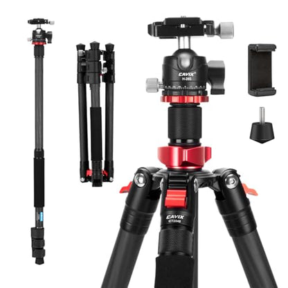 CAVIX Professional 62" Carbon Fiber Camera Tripod, Tripod & Monopod 2 in 1, Lightweight Travel Tripod with 360° Ball Head, Arca Quick Release, 22lb Load for DSLR Video Travel Photography - size: Carbon Fiber(62")