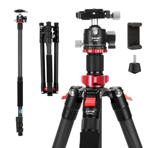 CAVIX Professional 62" Carbon Fiber Camera Tripod, Tripod & Monopod 2 in 1, Lightweight Travel Tripod with 360° Ball Head, Arca Quick Release, 22lb Load for DSLR Video Travel Photography - size: Carbon Fiber(62")