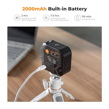 K&F CONCEPT Bi-Color LED Video Light, 2000mAh Rechargeable Portable Camera Lights, CRI 96+, 2500K-9900K, 15 Light Effects, Photography Lighting for Vlogging, Selfie, Black - color: Black