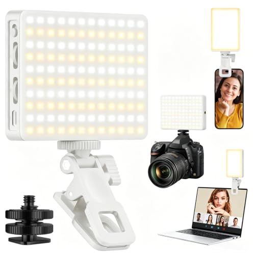 120 LED Selfie Light for iPhone, Portable Phone Light with Clip & Camera Tripod Adapter - 5000mAh Rechargeable, 3 Lighting Modes, CRI 97+ for Video Recording, TikTok, Tripod Mount Rings - color: White