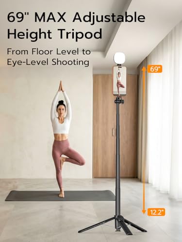 USKEYVISION 69" Magnetic Tripod for iPhone with Light, Selfie Stick with Magnetic Selfie Light & Remote, Extendable Cell Phone Tripod, Vlogging Kit for MagSafe iPhone/Android Video Recording