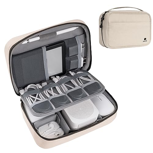 pack all Electronic Organizer Plus, Larger Capcity Cable Organizer Bag, Shockproof Carrying Case, Portable Cord Travel Organizer Storage Bag for Cables, Chargers, Phones, USB, SD Cards(Beige) - color: Beige